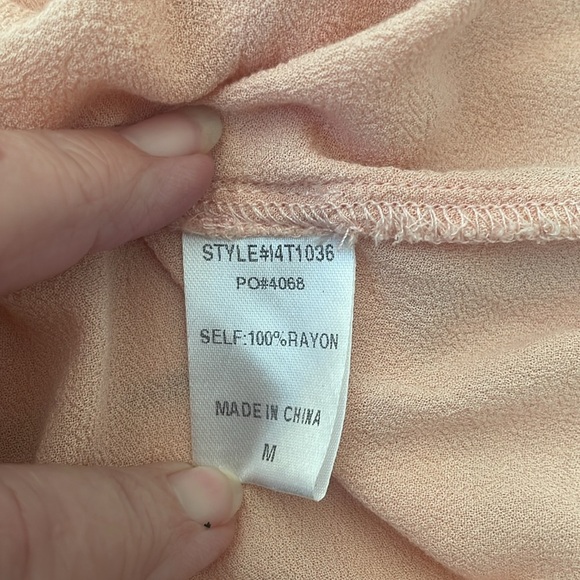 DNA Pale Salmon Color Rayon Cold Shoulder Top with Lace Trim. Medium - Picture 6 of 8